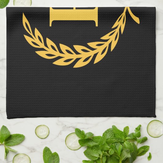 Black and Gold Laurel Wreath Monogram Theedoek (Gevouwen)