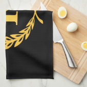 Black and Gold Laurel Wreath Monogram Theedoek (Quarter Fold)