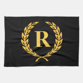 Black and Gold Laurel Wreath Monogram Theedoek (Horizontaal)