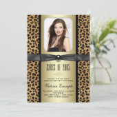 Black and Gold Leopard Afstuderen aangekondigd Kaart (Staand voorkant)
