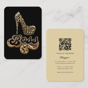 Black and Gold Leopard Boss Lady QR-code Visitekaartje