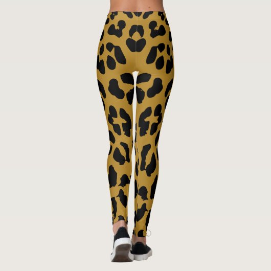 Black and Gold Leopard Print Safari Pattern Leggings (Achterkant)