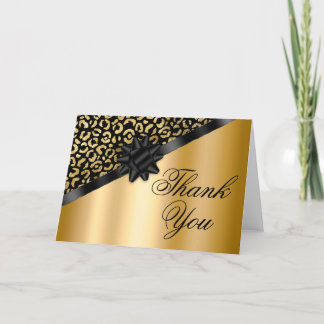 Black and Gold Leopard Shimmer Black Bow Gift Bedankkaart