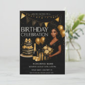 Black and Gold Luxury Birthday Invitation (Debout devant)