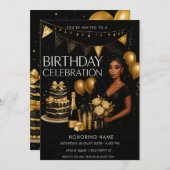 Black and Gold Luxury Birthday Invitation (Devant / Derrière)