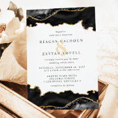 Black and Gold Marble Agate Wedding Kaart