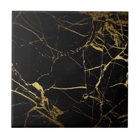 Black and Gold Marble Tile Tegeltje (Voorkant)