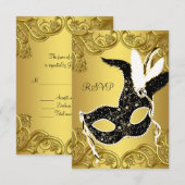 Black and Gold Masquerade Party (RSVP) RSVP Kaartje (Voorkant / Achterkant)