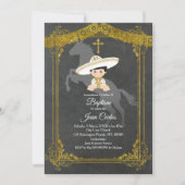 Black and Gold Mexican Baptism Invitation Kaart (Voorkant)