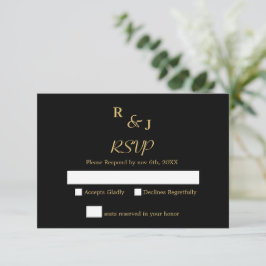 Black and Gold Modern Elegance Wedding RSVP Kaartje