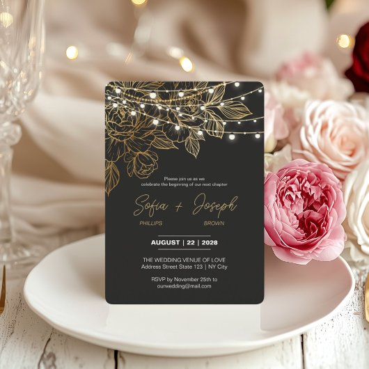 Black And Gold Modern Élégant Mariage Invitation