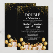 Black and Gold Modern Joint Birthday Kaart (Voorkant / Achterkant)