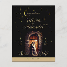 Black and Gold Modern Whimsigoth Celestial Arch Aankondigingskaart