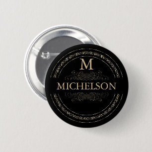 Black and Gold Monogram/ Name Sjabloon Button
