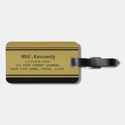 Black and Gold Mrs. Bride Pas getrouwd Bagagelabel (Achterkant horizontaal)