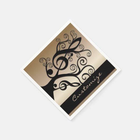 Black and Gold Music Treble Clef Tree Napkins Servetten (Hoek)