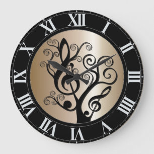 Black and Gold Music Treble Clef Tree Wall-klok Grote Klok