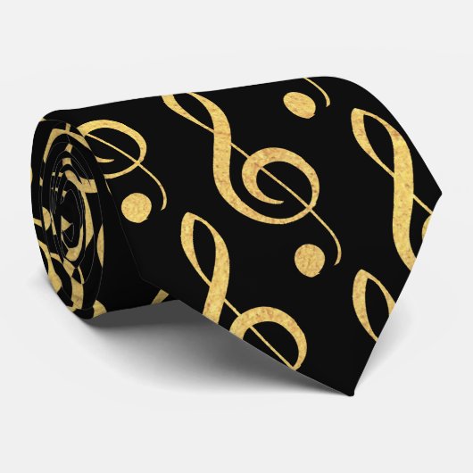 Black and Gold Musical Treble Clef Stropdas (Opgerold)