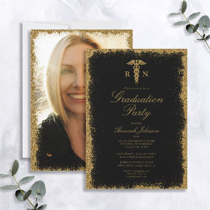 Black and Gold Nursing School Foto Afstuderen Kaart