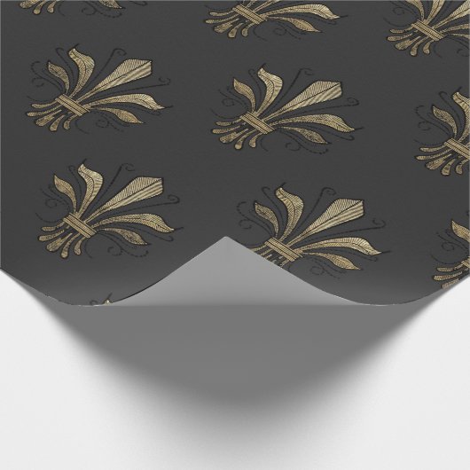 Black and Gold  Paris Fleur de Lis Cadeaupapier (Hoek)
