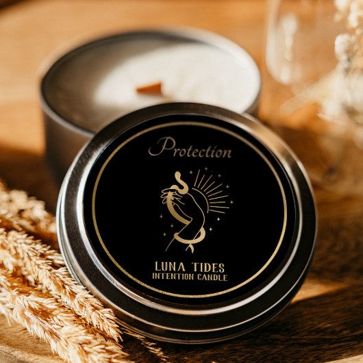 Black And Gold Protection Intention Candle Label
