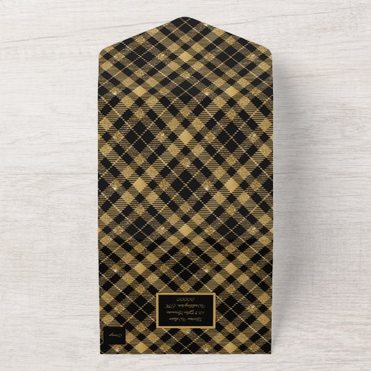 Black and Gold Pset Elegant All In One Uitnodiging (Buitenkant)