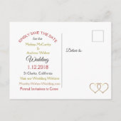 Black and Gold Red Rose Enregistrer la date Cartes (Dos)