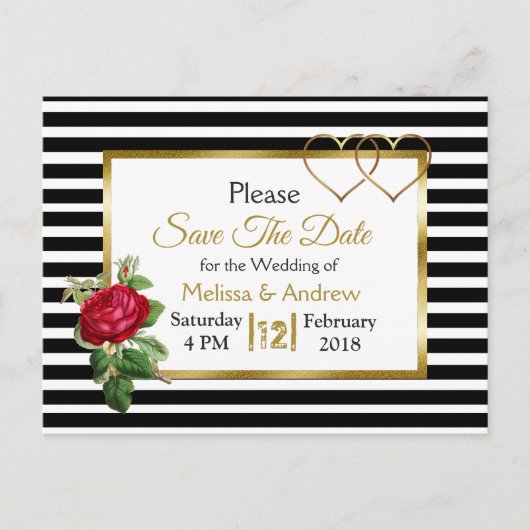 Black and Gold Red Rose Enregistrer la date Cartes (Devant)