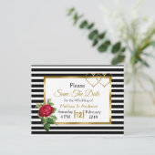 Black and Gold Red Rose Enregistrer la date Cartes (Debout devant)
