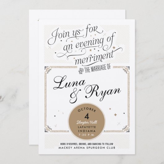 Black and Gold Retro Gatsby Huwelijksuitnodigingen Kaart (Voorkant / Achterkant)