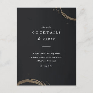 Black and Gold Rings Cocktail Party Invitation Briefkaart