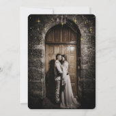 Black and Gold Script Modern Moody Whimsigoth Save The Date (Achterkant)