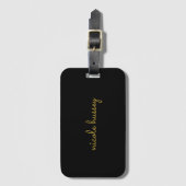 Black and Gold Script  | Stylish Monogram Modern Bagagelabel (Voorkant (verticaal))