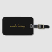 Black and Gold Script  | Stylish Monogram Modern Bagagelabel (Voorkant (horizontaal))