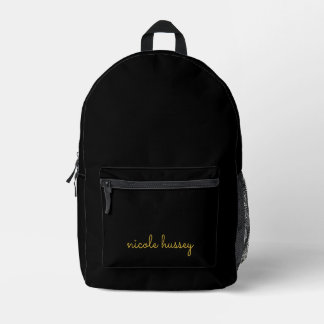 Black and Gold Script  | Stylish Monogram Modern Bedrukte Rugzak