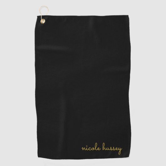 Black and Gold Script  | Stylish Monogram Modern Golfhanddoek (Voorkant)