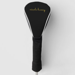 Black and Gold Script  | Stylish Monogram Modern Golfheadcover