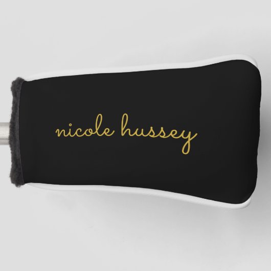 Black and Gold Script  | Stylish Monogram Modern Golfheadcover (Voorkant)