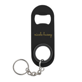 Black and Gold Script  | Stylish Monogram Modern Mini Flessenopener