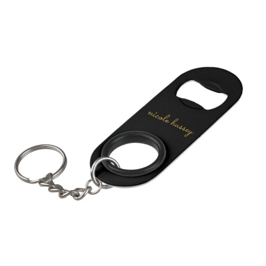 Black and Gold Script  | Stylish Monogram Modern Mini Flessenopener (Voorkant Gekanteld)