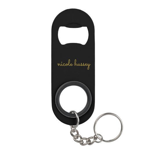 Black and Gold Script  | Stylish Monogram Modern Mini Flessenopener (Achterkant)
