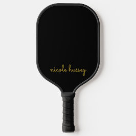 Black and Gold Script  | Stylish Monogram Modern Pickleball Paddle