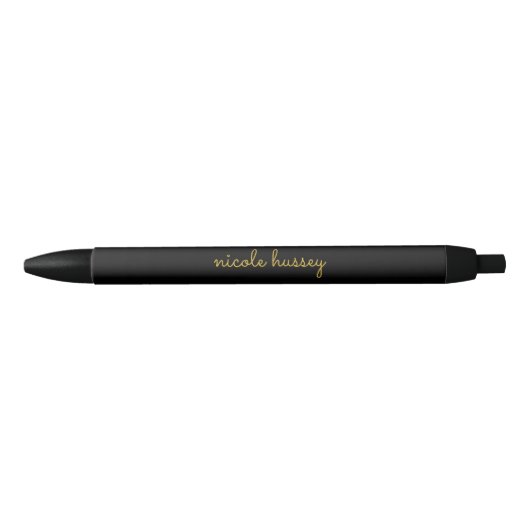 Black and Gold Script  | Stylish Monogram Modern Zwarte Inkt Pen (Voorkant)