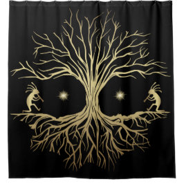Black and Gold Silhouette Kokopelli Shower Curtain Douchegordijn