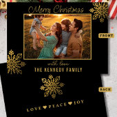 Black And Gold Snowflake Merry Christmas Photo Feestdagenkaart