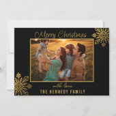 Black And Gold Snowflake Merry Christmas Photo Feestdagenkaart (Voorkant)