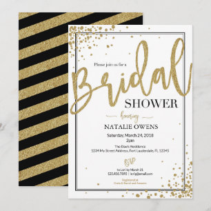 Black and Gold Sparkle Bridal Shower Uitnodiging