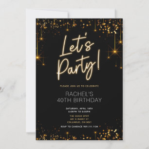 Black and Gold Sparkle Verjaardag Diner Uitnodigin Kaart