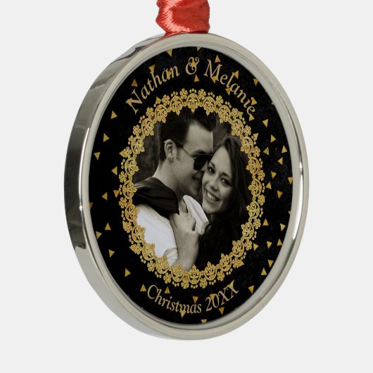 Black and Gold Sparkles Custom Photo Metalen Ornament (Rechts)