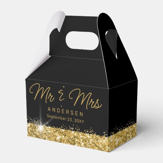 Black and Gold Specialized Mr & Mrs Wedding Bedankdoosjes (Voorkant Zijde)